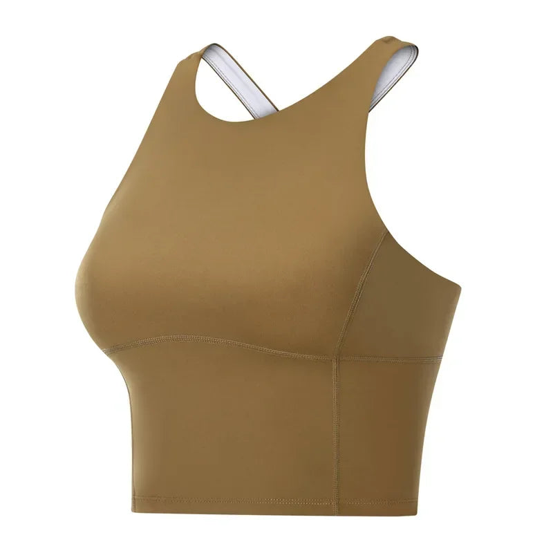 Comfy Cross Back Wide Strap Padded Tank Crop Top