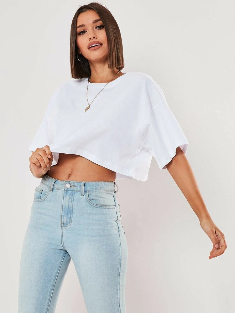 Cotton Short Sleeve Crop Top