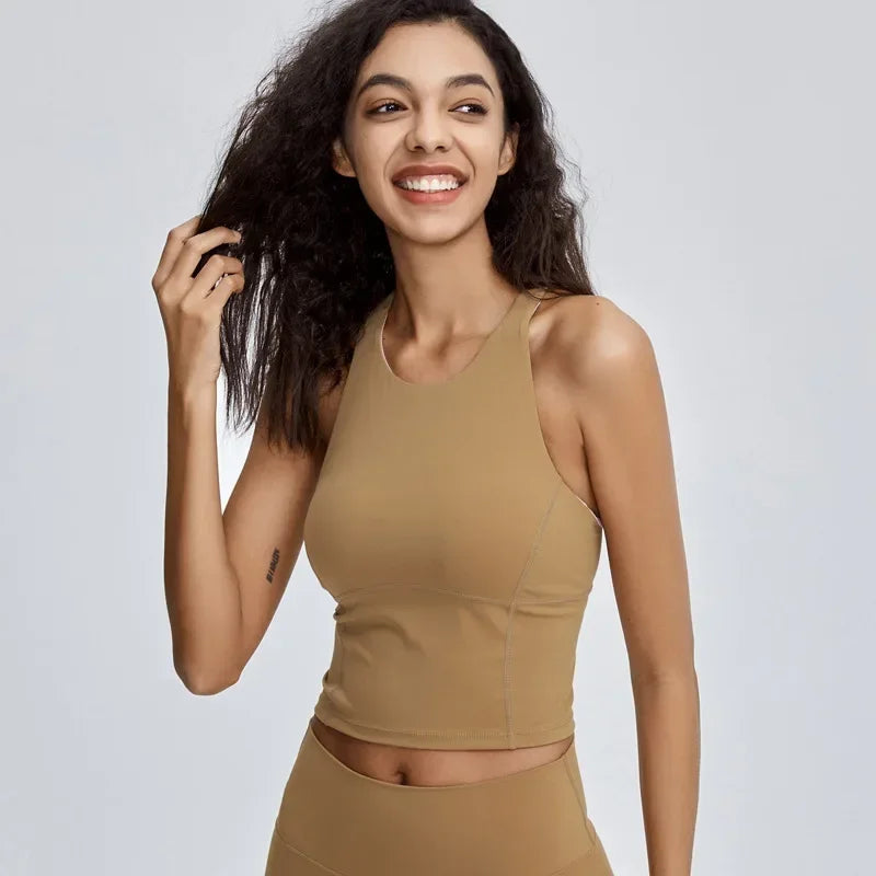 Comfy Cross Back Wide Strap Padded Tank Crop Top